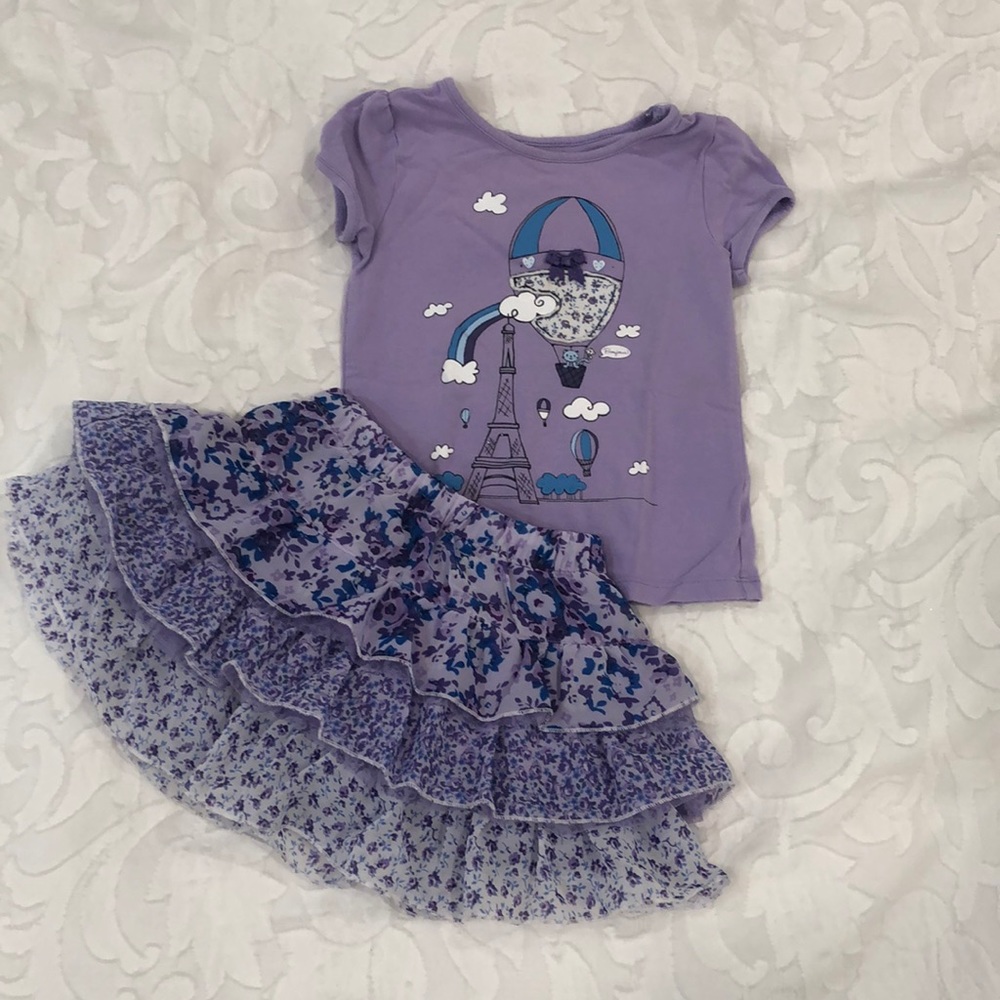 Paris t shirt and layered ruffled skirt